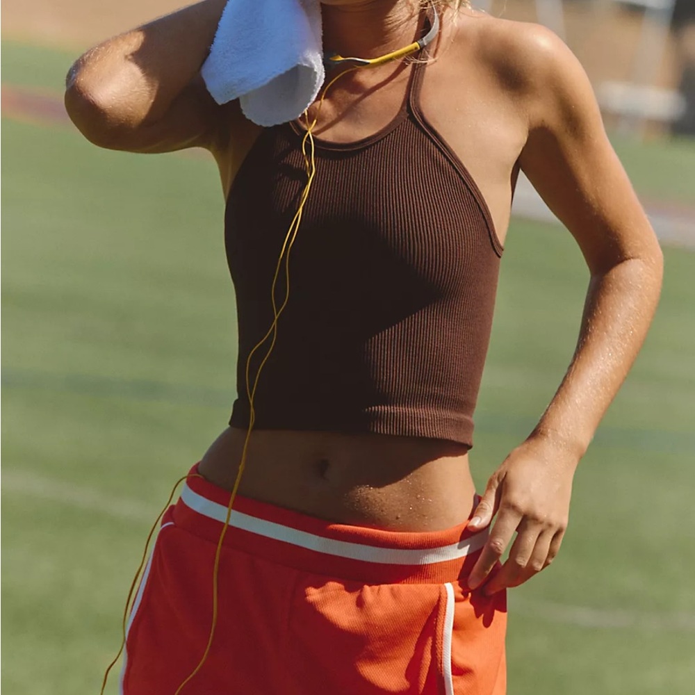 Free People Movement Happiness Runs Mocha Brown Ribbed Women's Tank Top XS - Picture 2 of 11
